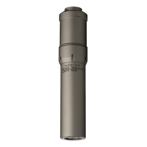 Nosler SR-22ALTI Suppressor, 22 Cal, 1.74 in, Gray, Aluminum/Titanium, 1/2 in 28 tpi Thread Pattern, 90602