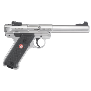 Ruger 40103 Mark IV Target 22 LR 10+1 5.50 in Satin Stainless Bull Barrel, Satin Stainless Steel Slide, Stainless Steel Frame Receiver, Black Checkered Polymer Grip, Right Hand, Pistol