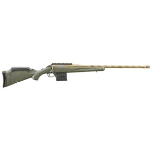 Ruger American Generation II, Predator, Bolt Action Rifle, 204 Ruger, 22 in Spiral Fluted Barrel, 1:12 Twist, Threaded 1/2 in-28, Muzzle Brake, Cerakote Finish, Burnt Bronze, Green Splatter Synthetic