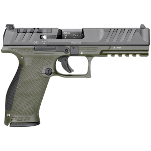 Walther Arms 2858363 PDP 9mm Luger 18+1 4.50 in Black Polygonal, Rifled Barrel, Black Optic Ready/Serrated Slide, Green Polymer Frame w/Picatinny Rail, Black Performance Duty Texture Grips, Pistol