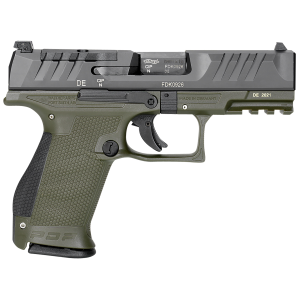 Walther Arms 2858428 PDP Compact 9mm Luger 15+1 4 in Black Polygonal, Rifled Barrel, Black Optic Ready/Serrated Slide, Green Polymer Frame w/Picatinny Rail, Black Performance Duty Texture Grips, Pistol