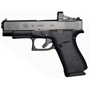 Glock G48 MOS Compact 9mm Luger 4.17 in 10+1 Black Black nDLC Steel with Front Serrations & MOS Cuts Black Rough Texture Interchangeable Backstraps Grip Fixed Sights