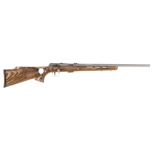 Savage Arms 96200 93R17 BTVSS 17 HMR Caliber with 5+1 Capacity, 21 in Barrel, Satin Stainless Metal Finish, Fixed Thumbhole Natural Brown Laminate Stock & AccuTrigger Right Hand (Full Size), Rifle