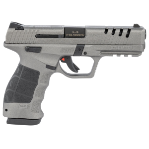 SAR USA SAR9X SAR9X 9mm Luger 4.40in Barrel 17+1 Or 19+1 , Platinum Cerakote Frame With Picatinny Acc. Rail , Lightening Cut Slide , Black Interchangeable Grip Panels Backstraps , Manual Safety