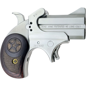 Bond Arms BAM Mini Original 45 Colt (LC) 2rd 2.50 in Stainless Steel Double Barrel & Frame, Blade Front/Fixed Rear Sights, Rosewood Grips, Break-Action, Handgun