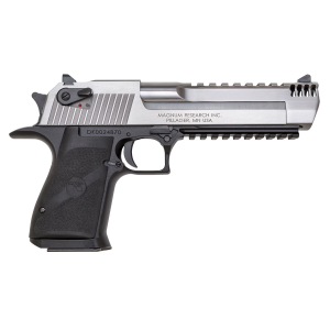 Magnum Research DE50ASIMB Desert Eagle Mark XIX L6 50 AE 7+1, 6 in Stainless Steel w/Integral Muzzle Brake & Picatinny Rail Barrel & Serrated Slide, Black Anodized Aluminum Frame w/Beavertail & Picatinny Rail, Black Polymer Grip, Safety, Right, Pisto