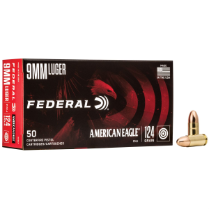 Federal American Eagle, 9MM, 124 Grain, Full Metal Jacket, 50 Round Box AE9AP