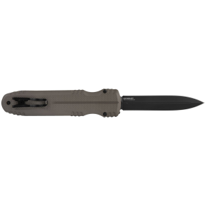 S.O.G SOG15610257 Pentagon 3.79 in OTF Spear Point Plain Black TiNi Cryo CPM S35VN Steel Blade, FDE Aluminum Handle *Worn, Blade Chipped, Knife