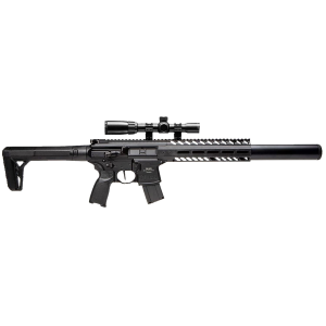Sig Sauer Airguns AIRMCX177G2BLKSCOPE MCX Air Gen 2 CO2 177 Pellet 30rd 18 Rifled Barrel w/Flip Up Sights, M-LOK Handguard, Flat Blade Trigger, C02 Storage QD Stock, Reduced Angle Grip Includes 1-4x24mm Scope & Mounting Rings, Air Rifle