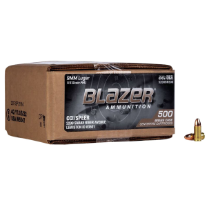 CCI 5200BK500 Blazer Brass 9mmLuger 115gr Full Metal Jacket 500 Per Box/1 Case *Loose Centerfire, Handgun Ammunition - Cci