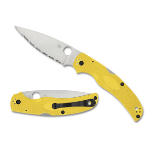 Spyderco Native Chief Lightweight Salt, Folding Knife, SpyderEdge Serrated Blade, Yellow FRN Handle, Satin Finish, Silver, 4.02 in Blade Length, CPM Magnacut Steel C244SYL