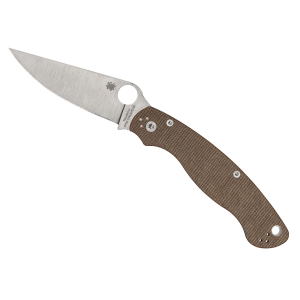 Spyderco MANIX 2, Folding Knife, Plain Edge, Brown Canvas Micarta Handle, Satin Finish, Silver, 3.37 in Blade Length, CPM CRU-WEAR Steel C101MPCW2