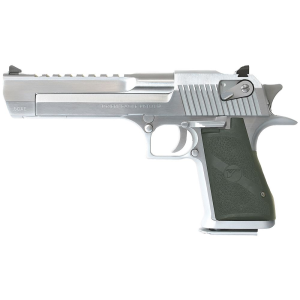 Magnum Research DE50BC Desert Eagle Mark XIX 50 AE 7+1, 6 in Stainless Carbon Steel w/Picatinny Rail Barrel, Brushed Chrome Serrated Carbon Steel Slide & Frame w/Beavertail, Black Rubber Grip, Safety, Right Hand, Pistol