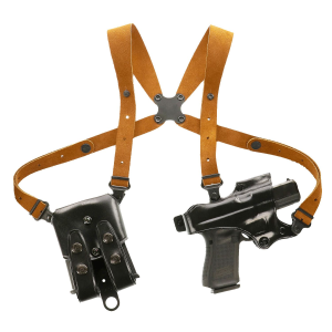 Galco JR212B Jackass Rig Shoulder System Shoulder Size Fits Chest Up To 56 in Black Leather Harness Fits 1911 Right Hand, Holster