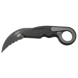 CRKT 4040V Provoke 2.41 in Folding Hawkbill Veff Serrated Black TiCN D2 Steel Blade, Black Aluminum Handle, Includes Pocket Clip, Knife