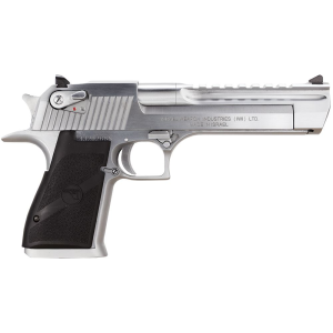 Magnum Research DE44BC Desert Eagle Mark XIX 44 Rem Mag 8+1, 6 in Stainless Carbon Steel w/Picatinny Rail Barrel, Brushed Chrome Serrated Carbon Steel Slide & Frame w/Beavertail, Black Rubber Grip, Safety, Right Hand, Pistol