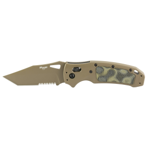 Hogue SIG K320 AXG Scorpion, Folding Knife, Cerakote Finish, Tan, Tanto Point, 3.5 in Blade Length, CPM-S30V Blade Steel, Combo Edge, ABLE Lock, Green G-10 Inserts with Mini Piranha Texture 36368