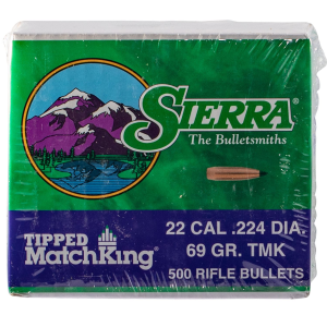 Sierra 7169C Tipped MatchKing 22Cal 69gr Tipped MatchKing 500/Box, Reloating Bullets