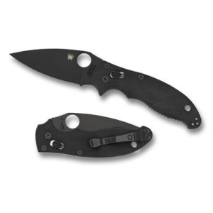 Spyderco C101GPBBK2 Manix 2 3.37 in Folding Plain Black DLC CPM S30V SS Blade/Black Bi-Directional Texturing G10 Handle Includes Pocket Clip, Knife