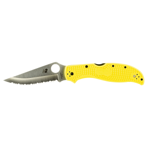 Spyderco Stretch 2 Lightweight Salt, Folding Knife, SpyderEdge Serations, Yellow FRN Handle, Satin Finish, Silver, 3.95 in Blade Length, H-2 Steel C258SYL