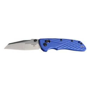 Hogue Deka, Folding Knife, CPM MagnaCut, Stone Tumbled Finish, Silver, Plain Modified Wharncliffe Edge, 3.25 in Blade, Blue Polyamide Nylon 12 Grips 24363