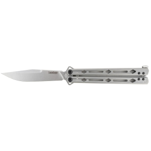 Kershaw 5150 Lucha 4.60 Butterfly Drop Point Plain Stonewashed 14C28N Steel Blade Bead Blasted Stainless Steel Handle, Knife