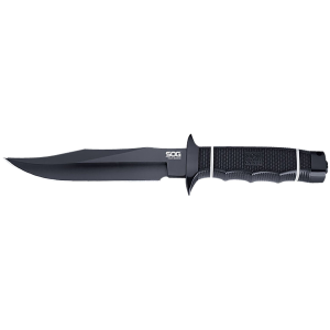 S.O.G SOGS10BK Tech Bowie 6.40 in Fixed Plain Clip Point Black Hardcased TiNi AUS8 SS Blade/ Black w/ White inSOG in Logo Kraton Handle, Knife