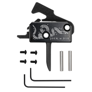 Rise Armament Super Sporting Trigger, Join or Die, Flat Trigger, Anodized Finish, Black, Includes Anti-Walk Pins RA-140F-JOD