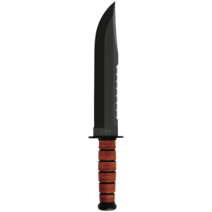Ka-Bar 2217 Big Brother 9.38 Fixed Clip Point Part Serrated Black 1095 Cro-Van Blade, Brown Leather Handle, Includes Sheath, Knife
