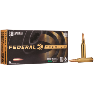 Federal GM338LM2 Premium Gold Medal 338LapuaMag 300gr Sierra MatchKing BTHP 20 Per Box/10 Case Centerfire, Rifle Ammunition