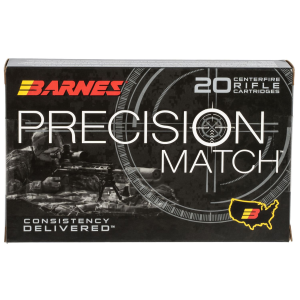 Barnes Bullets 30728 Precision Match 338Lapua Mag 300gr Open Tip Match Boat Tail 20 Per Box/10 Case Centerfire, Rifle Ammunition