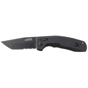 S.O.G SOG15380457 SOG-TAC Auto 3.43 in Folding Tanto Part Serrated Black TiNi Cryo D2 Steel Blade Black Micro-Textured Anodized Aluminum Handle Includes Pocket Clip, Knife