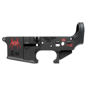 Spikes STLS019CFA Spider Stripped Lower Receiver Multi-Caliber 7075-T6 Aluminum Black Anodized with Color Fill for AR-15