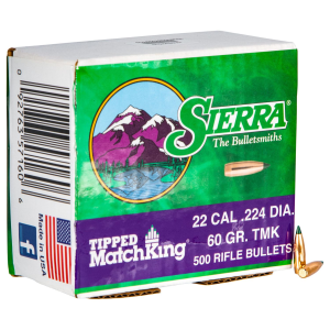 Sierra 7160C Tipped MatchKing 22Cal 60gr Tipped MatchKing 500/Box, Reloating Bullets