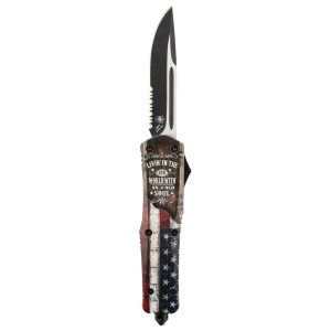 Templar Knife LNOR631 Gen II North Of Richmond Large 3.50 OTF Dagger Part Serrated Black Oxide 440C SS Blade, 5.25 Red/White/Blue w/Rich Men North of Richmond Aluminum Handle, Glass Breaker, Knife - Templar Knife