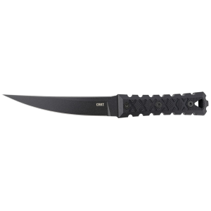 CRKT 2927 HZ6 6.50 in Fixed Plain Black Matte Baked-On Anti Rust SK-5 Steel Blade/Black w/Carved Xs G10 Handle Includes Sheath, Knife