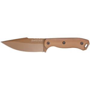 KABAR Becker Harpoon, Fixed Blade Knife, 4.625 in Blade Length, 9.375 in Overall Length, Matte Finish, Bronze, Drop Point, Plain Edge, 1095 Cro-Van Steel, Brown Polymer Handle, Includes Celcon Sheath BK18