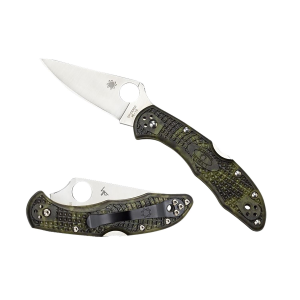 Spyderco C11ZFPGR Delica 4 Lightweight 2.90 Fold Plain Satin VG-10 SS Blade/Zome Green Bi-Directional Texturing FRN Handle Includes Pocket Clip, Knife