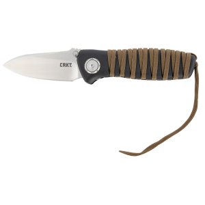 CRKT 6235 Parascale 3.19 in Folding Drop Point Plain Satin D2 Steel Blade Brown Paracord Wrapped GRN Black Handle