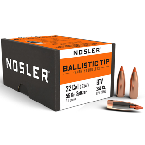 Nosler 39560 Ballistic Tip 22Cal 55gr Spitzer Point 250/Box, Reloating Bullets