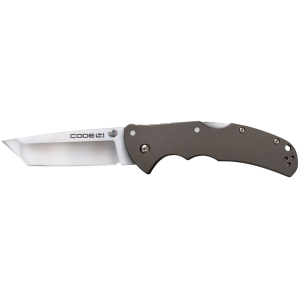 Cold Steel CS58PT Code 4 3.50 in Folding Tanto Plain Satin Polished S35VN SS Blade/Anodized Gun Metal Gray Aluminum Handle Includes Pocket Clip, Knife
