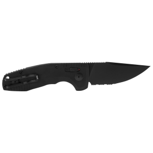 S.O.G SOG15380857 SOG-TAC Auto Compact 2.94 in Folding Straight Back Part Serrated Black TiNi Cryo D2 Steel Blade Black Micro-Textured Anodized Aluminum Handle Includes Pocket Clip, Knife