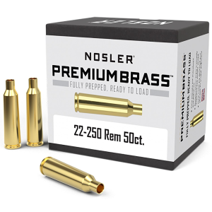 Nosler 10065 Premium Brass Unprimed Cases 22-250Rem, Rifle Brass 50/Box
