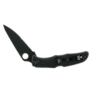 Spyderco C10PSBBK Endura 4 Lightweight 3.75 in Folding Clip Point Part Serrated Black TiCN VG-10 SS Blade Black Textured FRN Handle Includes Pocket Clip, Knife