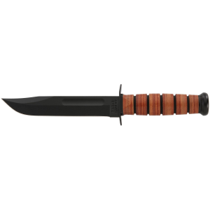 Ka-Bar 1217 USMC Fight/Utility 7 in Fixed Clip Point Plain Black 1095 Cro-Van Blade. Brown Leather Handle. Includes Sheath, Knife