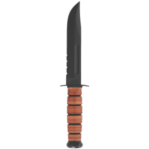 Ka-Bar 1218 USMC Fight/Utility 7 in Fixed Clip Point Part Serrated Black 1095 Cro-Van Blade. Brown Leather Handle. Includes Sheath, Knife