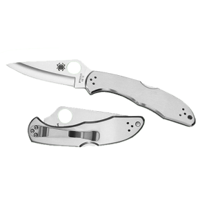 Spyderco C11P Delica 4 2.95 in Folding Drop Point Plain VG-10 SS Blade/ Stainless Steel Handle Includes Pocket Clip, Knife