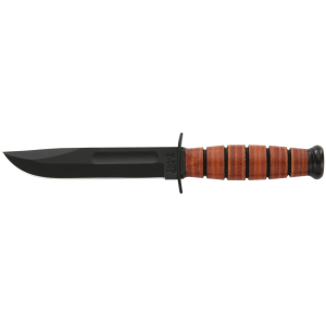 Ka-Bar 1250 Short USMC 5.25 in Fixed Clip Point Plain Black 1095 Cro-Van Blade, Brown Leather Handle, Includes Sheath, Knife