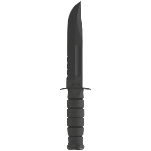 Ka-Bar 1214 Fighting/Utility 7 in Fixed Clip Point Serrated Black 1095 Cro-Van Blade, Black Kraton G Handle, Includes Sheath, Knife