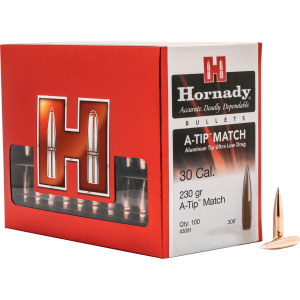 Hornady 3091 A-Tip Match 30 Cal .308 230 gr A Tip Match 100 Per Box/ 10 Case, Reloating Bullets